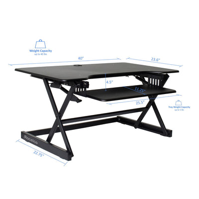 Rocelco 40 In Standing Desk Converter & 30 In Dual Monitor Stand w/ USB Charging - VMInnovations