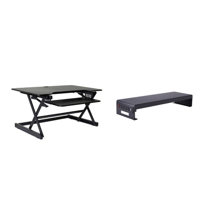 Rocelco 40 In Standing Desk Converter & 30 In Dual Monitor Stand w/ USB Charging - VMInnovations