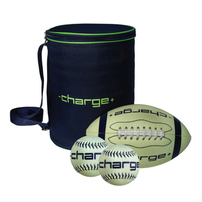 Chargeball Glow in the Dark Football PRO Kit and Hand Stitched Softball (2 Pack) - VMInnovations
