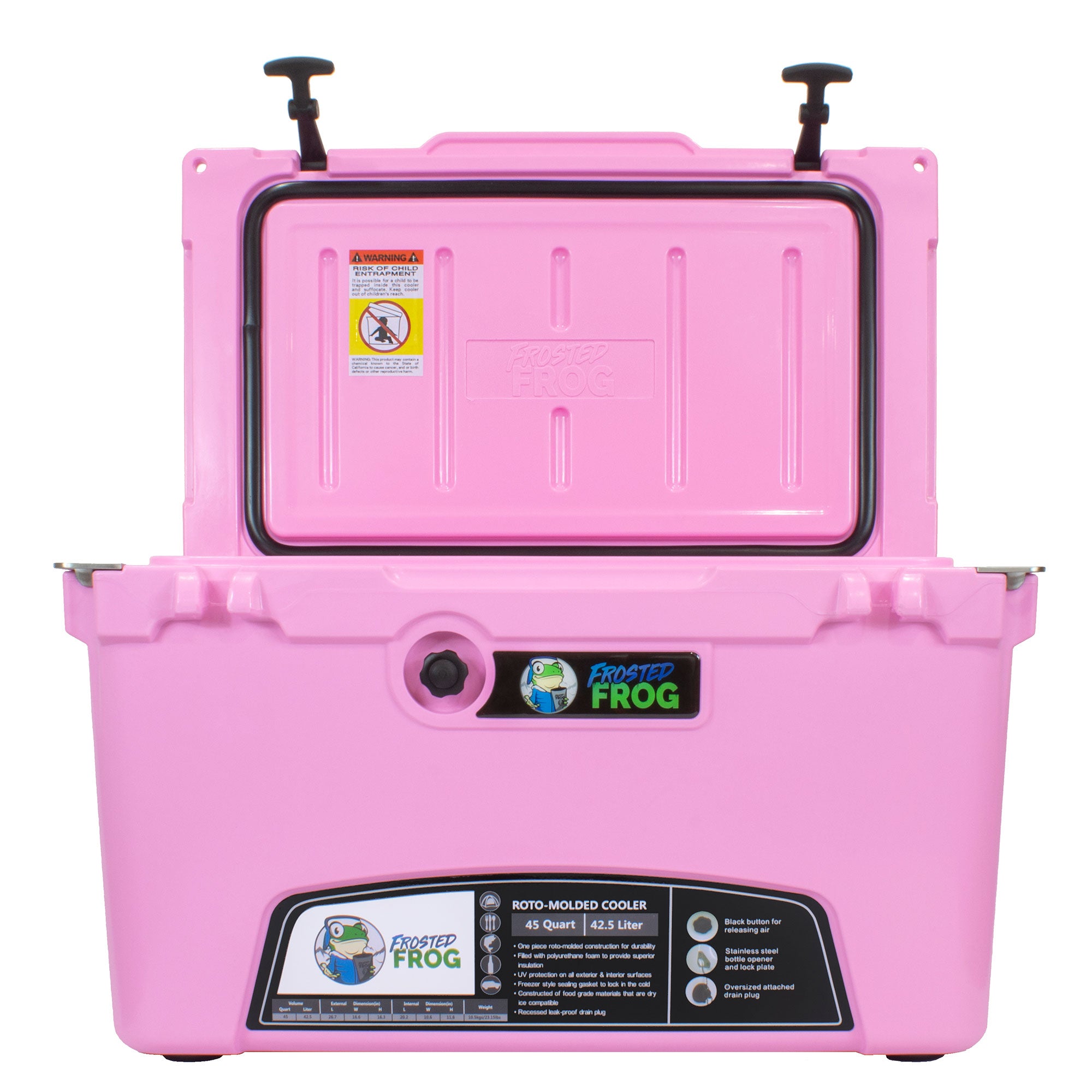 Frosted Frog 45 Quart Roto-Molded Commercial Grade Insulated Cooler Chest, Pink