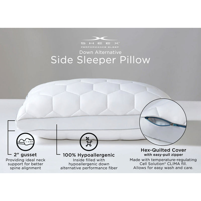 SHEEX Original Performance Down Alternative Side Sleeper Pillow, King, White