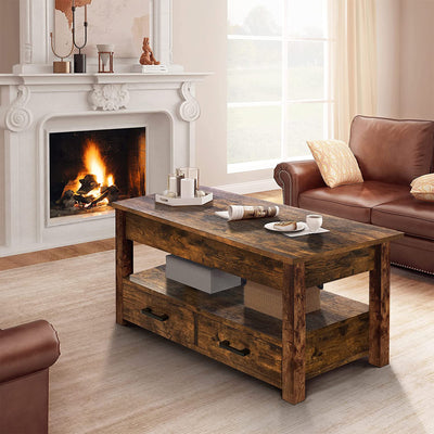 FABATO 23 In Lift Top Rustic Open Storage Coffee Table with 2 Drawers (Open Box) - VMInnovations
