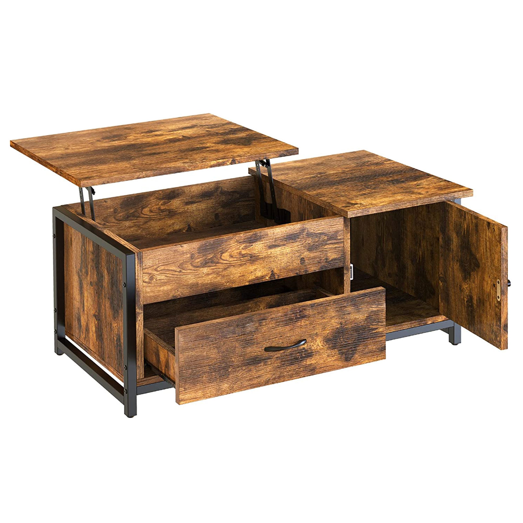 FABATO 41.7" Lift Top Rustic Open Storage Coffee Table w/Drawers,Brown(Open Box) - VMInnovations