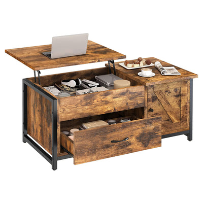 FABATO 41.7" Lift Top Rustic Open Storage Coffee Table with Drawers, Brown(Used) - VMInnovations