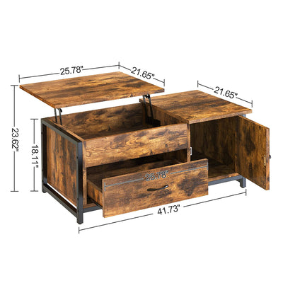 FABATO 41.7 Inch Lift Top Rustic Open Storage Coffee Table with Drawers, Brown - VMInnovations