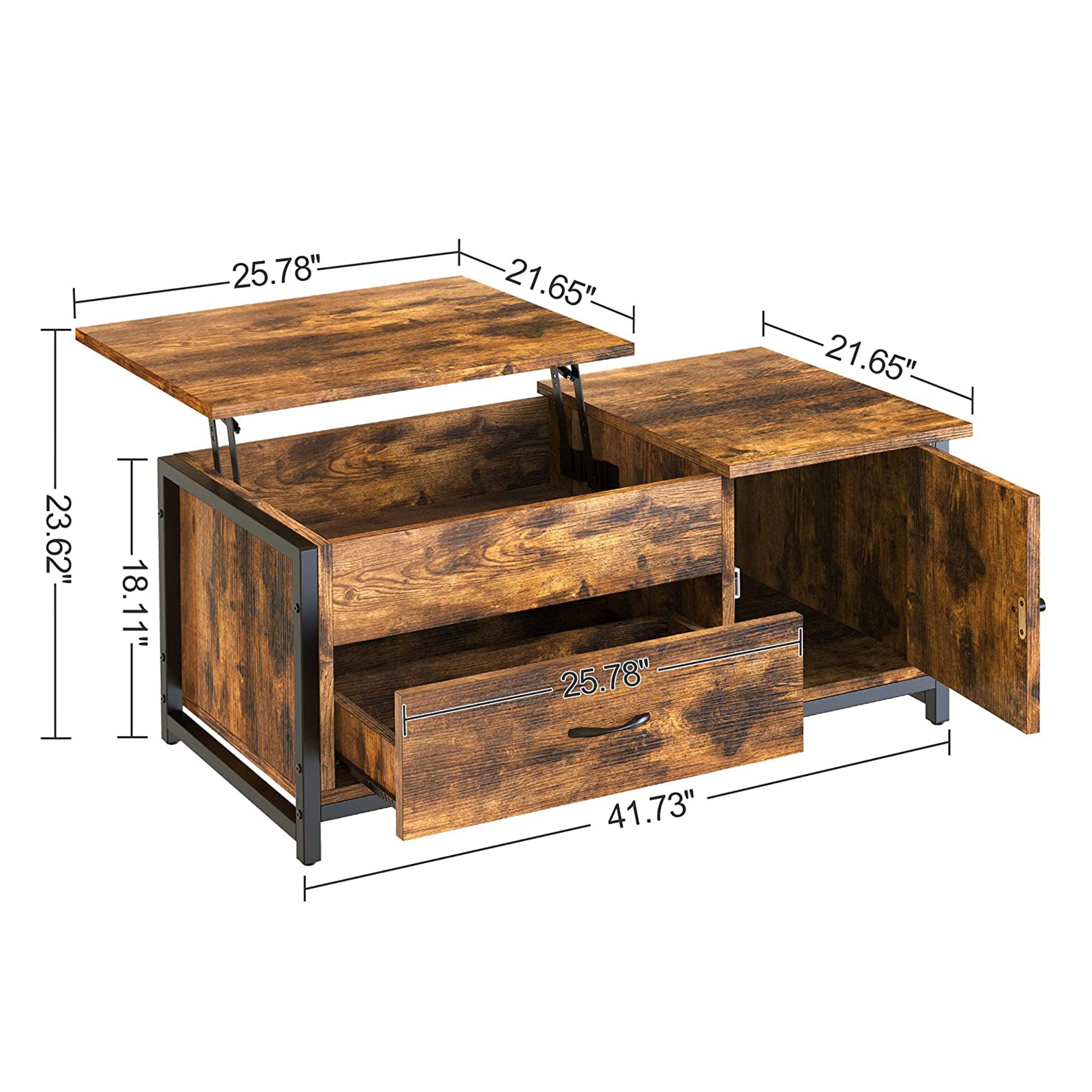 FABATO 41.7" Lift Top Rustic Open Storage Coffee Table with Drawers, Brown(Used) - VMInnovations