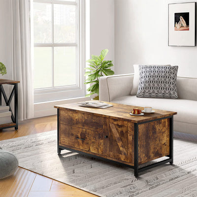 FABATO 41.7" Lift Top Rustic Open Storage Coffee Table with Drawers, Brown(Used)