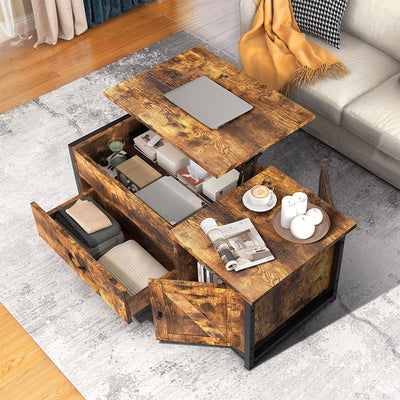 FABATO 41.7 Inch Lift Top Rustic Open Storage Coffee Table with Drawers, Brown - VMInnovations