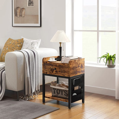 FABATO End Table and Nightstand with Charging Station, Rustic Brown (Used) - VMInnovations