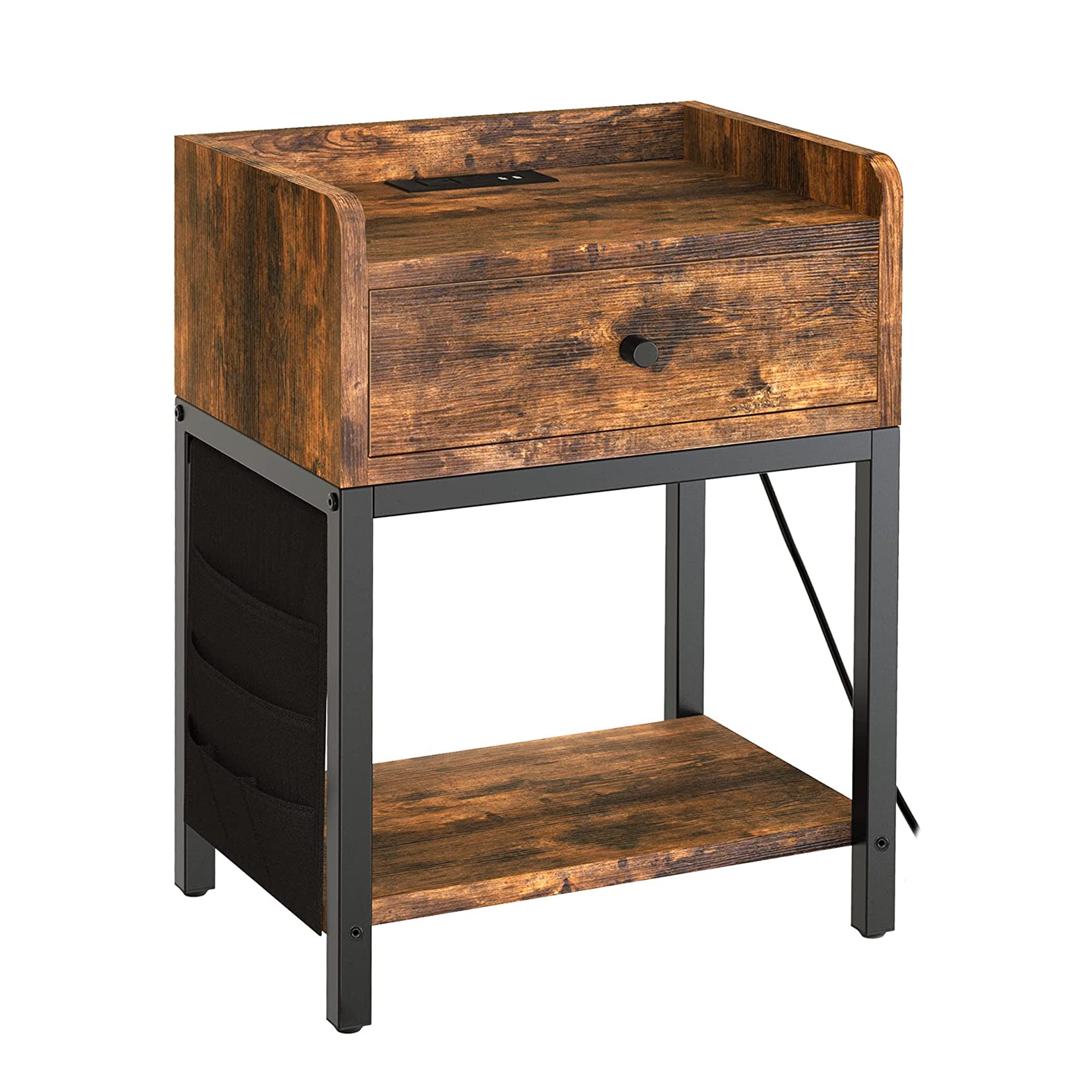 FABATO End Table and Nightstand with Charging Station, Rustic Brown (Used) - VMInnovations