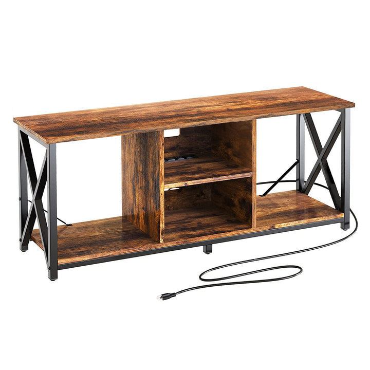 Fabato Wood 65 Inch TV Stand & Entertainment Center w/ 4 Socket Plug-In Station