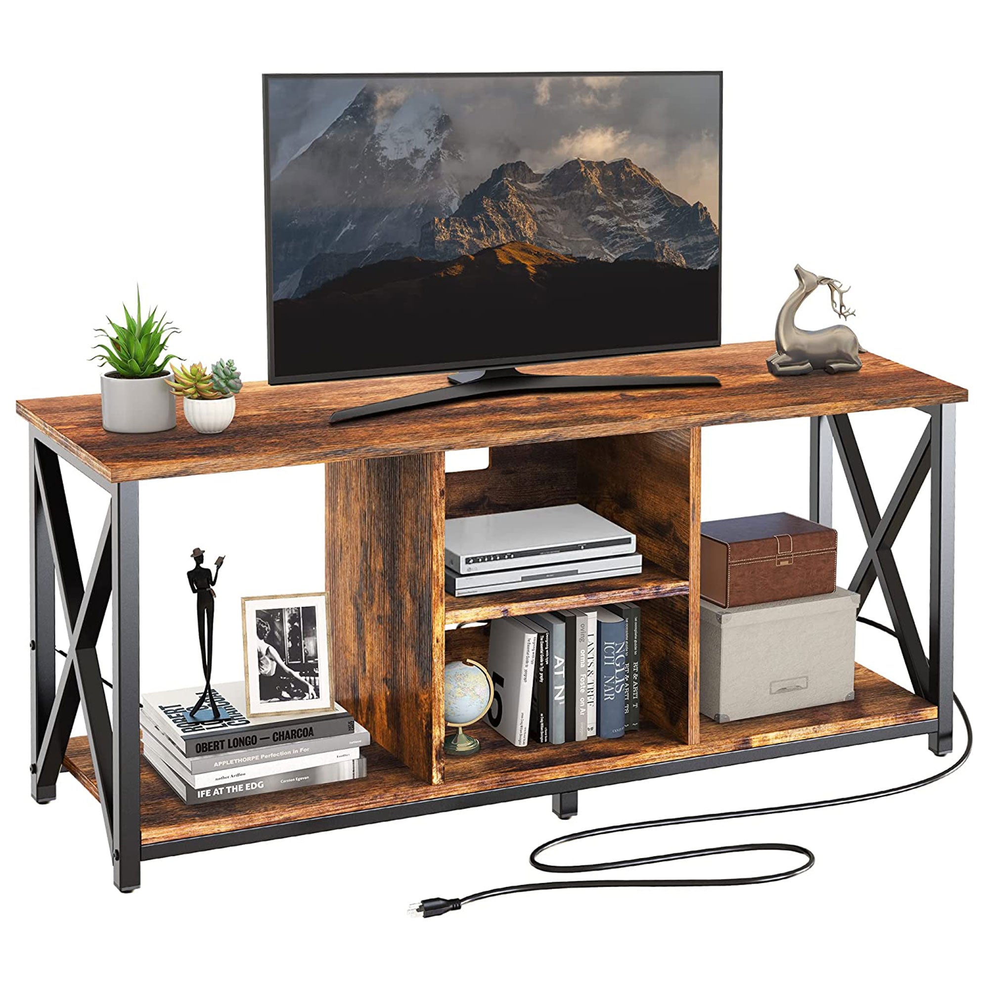 65 Inch TV Stand & Entertainment Center w/ 4 Socket Plug-In Station (Open Box) - VMInnovations