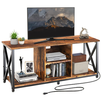 65 Inch TV Stand & Entertainment Center w/ 4 Socket Plug-In Station (Open Box) - VMInnovations