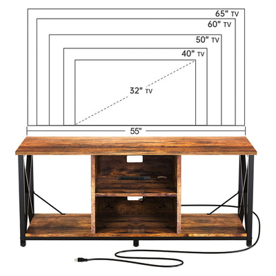 65 Inch TV Stand & Entertainment Center w/ 4 Socket Plug-In Station (For Parts)