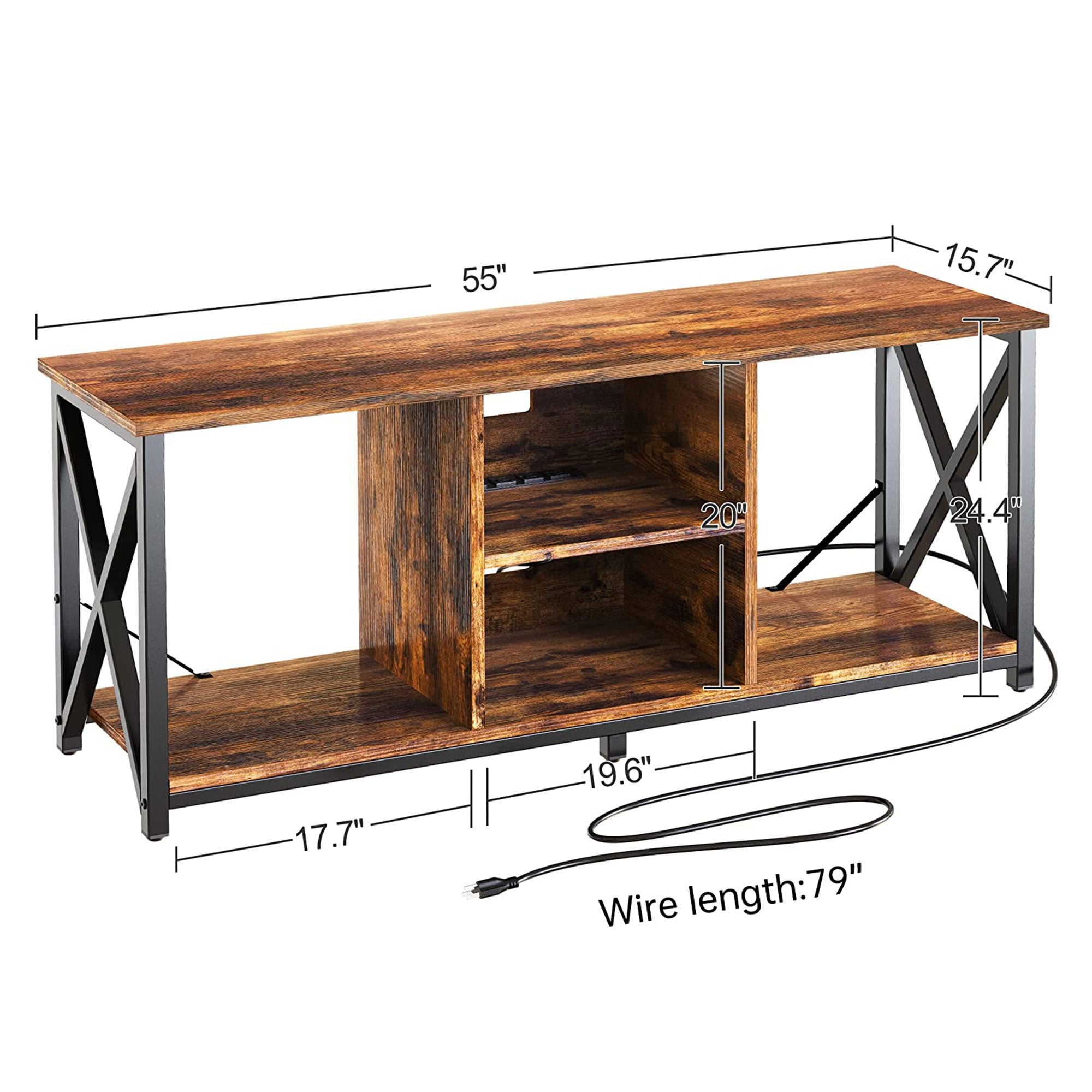 65 Inch TV Stand & Entertainment Center w/ 4 Socket Plug-In Station (Open Box) - VMInnovations