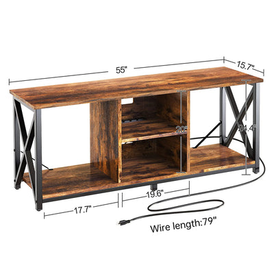 Fabato Wood 65 Inch TV Stand & Entertainment Center w/ 4 Socket Plug-In Station