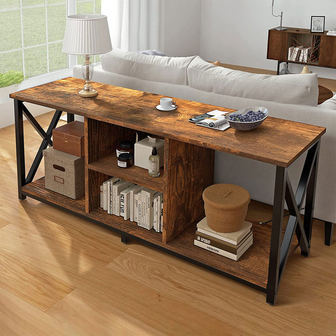 65 Inch TV Stand & Entertainment Center w/ 4 Socket Plug-In Station (Open Box) - VMInnovations