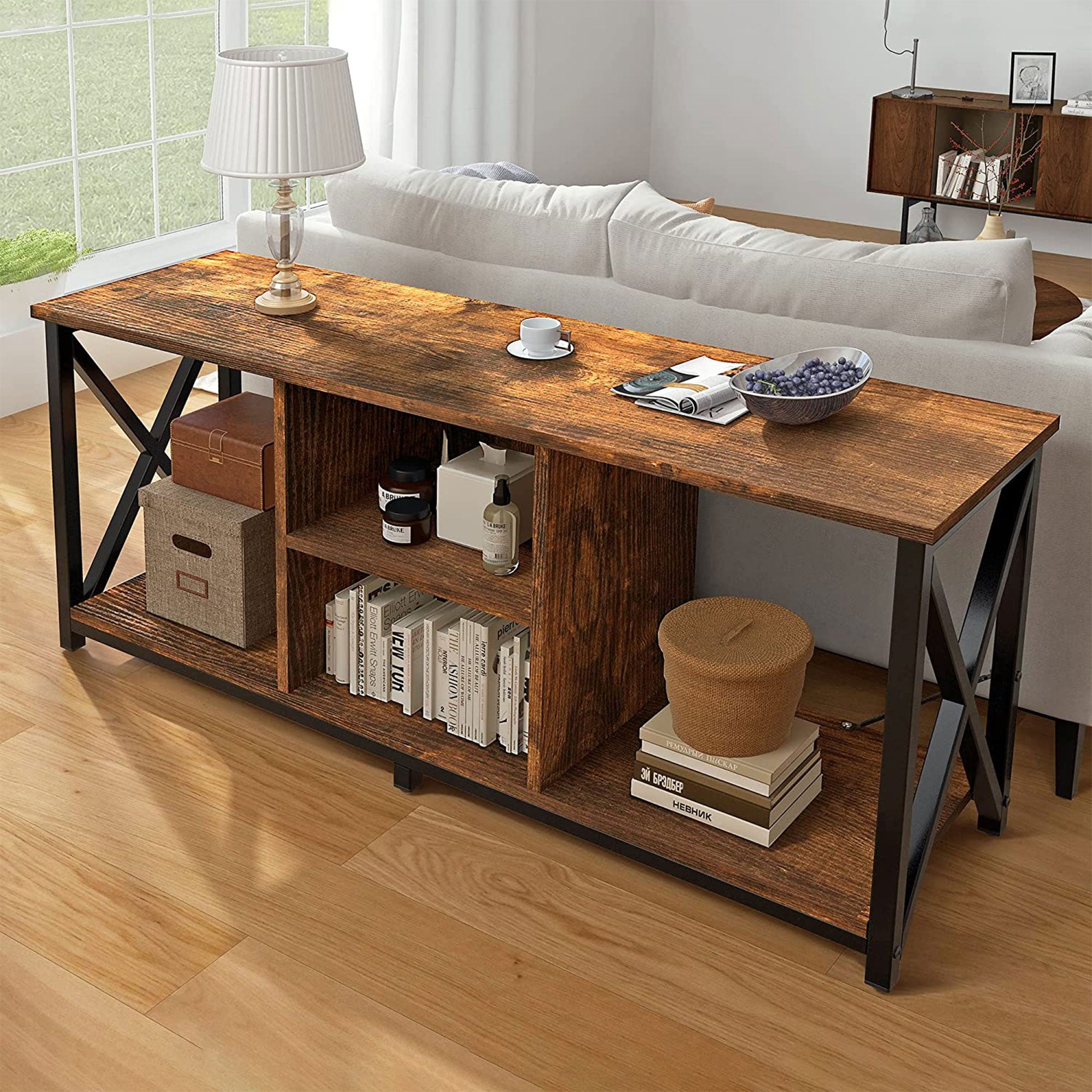 65 Inch TV Stand & Entertainment Center w/ 4 Socket Plug-In Station (Open Box) - VMInnovations