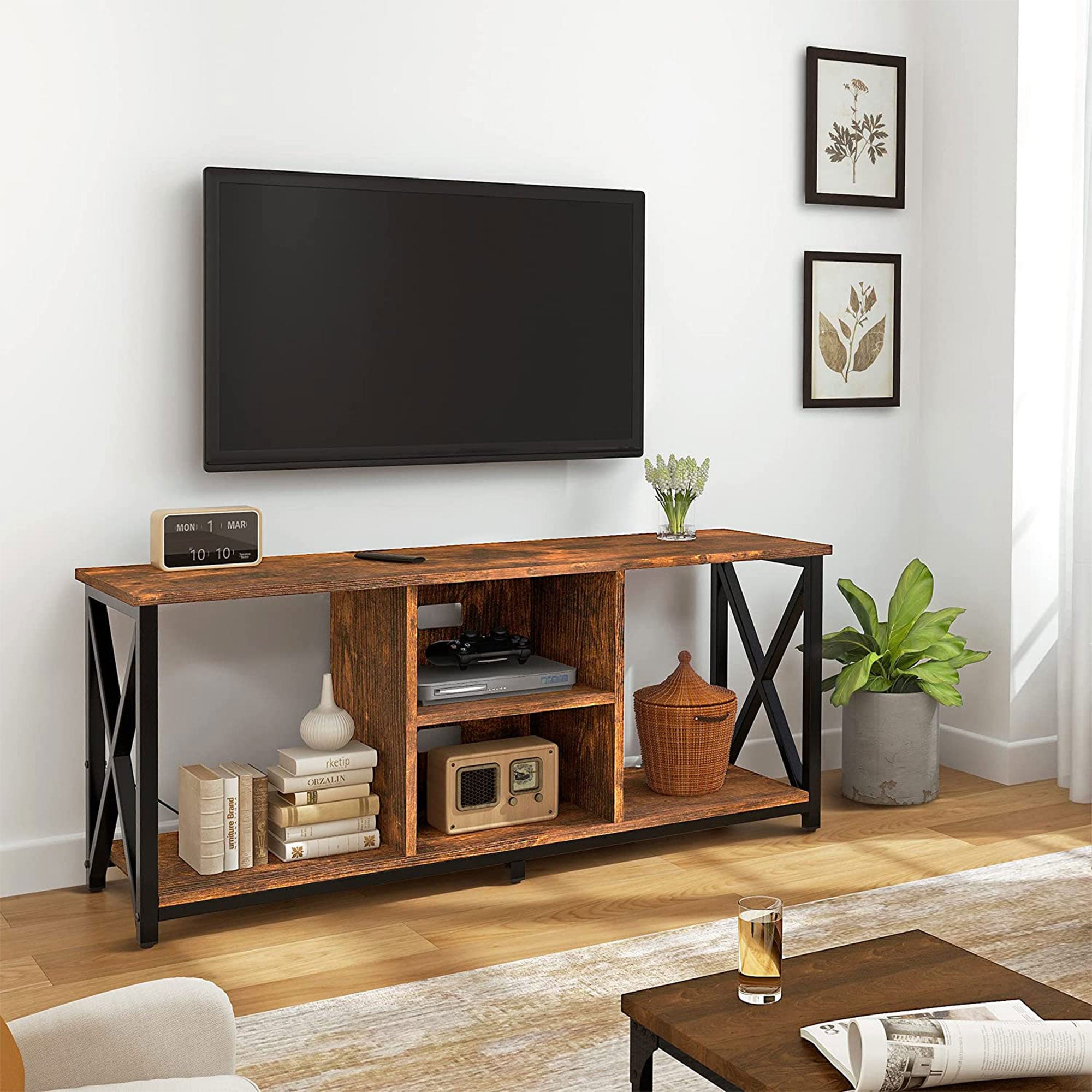 65 Inch TV Stand & Entertainment Center w/ 4 Socket Plug-In Station (Open Box) - VMInnovations