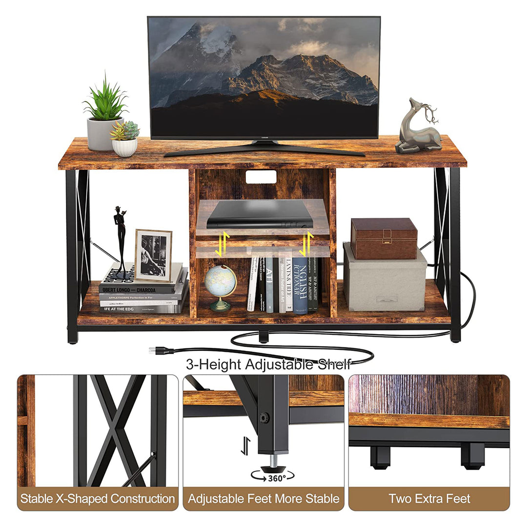 Fabato Wood 55" TV Stand & Entertainment Center w/4 Socket Plug-In Station(Used) - VMInnovations