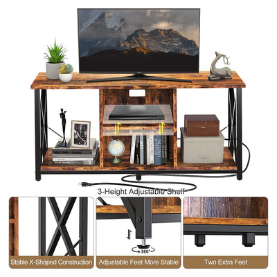 Fabato Wood 55" TV Stand & Entertainment Center w/4 Socket Plug-In Station(Used) - VMInnovations