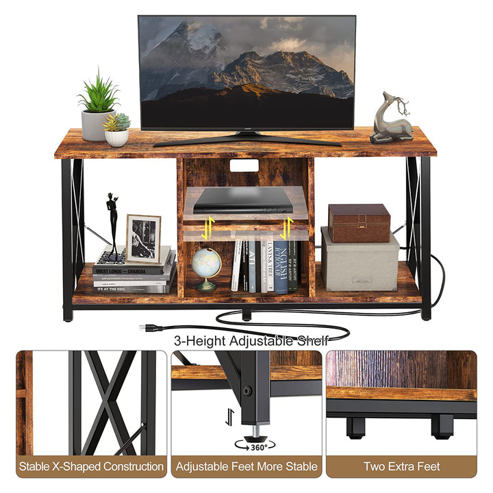 Fabato Wood 55" TV Stand & Entertainment Center w/4 Socket Plug-In Station(Used) - VMInnovations