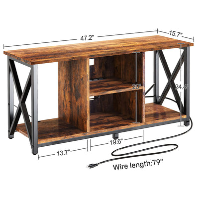 Fabato Wood 55 Inch TV Stand & Center w/ 4 Socket Plug-In Station (Open Box)