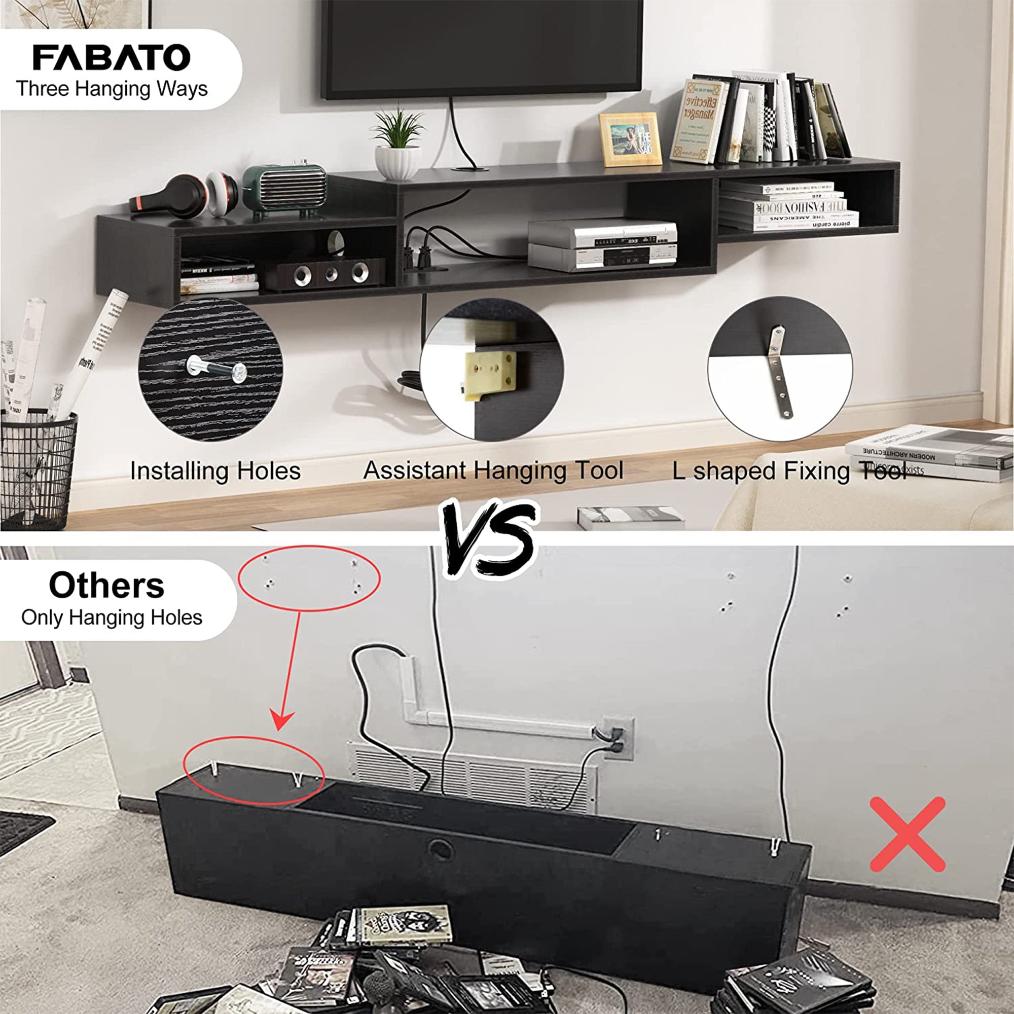 Fabato 59 In Wall Mounted Media Console w/Built In Power Strip (Open Box) - VMInnovations