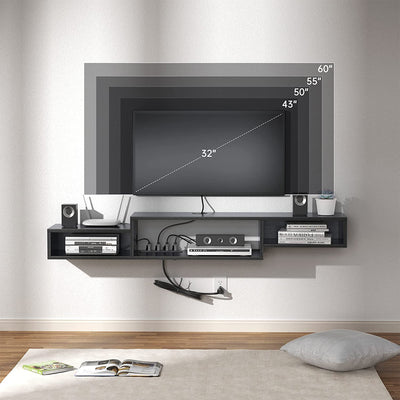 Fabato 59 In Wall Mounted Media Console w/Built In Power Strip (Open Box) - VMInnovations