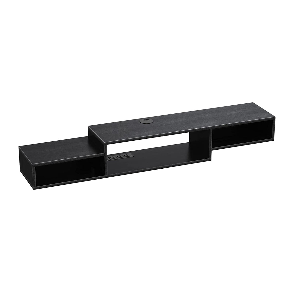 Fabato 59 In Wall Mounted Floating Media Console w/ Built In Power Strip, Black
