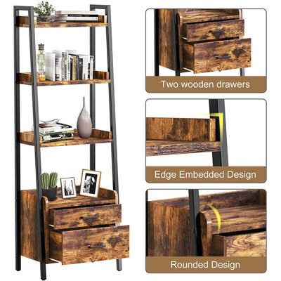Fabato 4 Tier Display Bookcase with Ladder Shelves and Metal Frame, Rustic Brown - VMInnovations