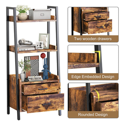 3 Tier Display Bookcase with Ladder Shelves and Metal Frame, Rustic Brown (Used)