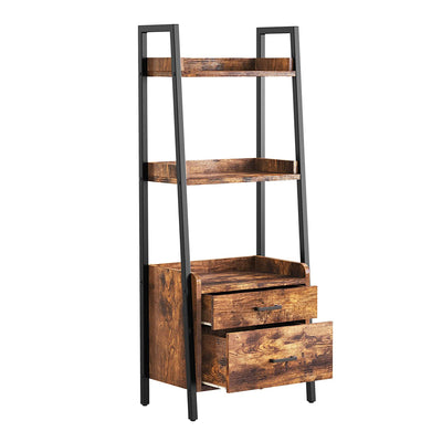 3 Tier Display Bookcase with Ladder Shelves and Metal Frame, Rustic Brown (Used)