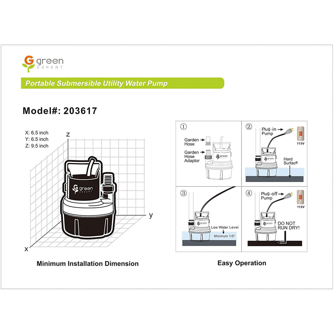 G green EXPERT Submersible Handy Utility Pump for Pool Water Removal (For Parts) - VMInnovations