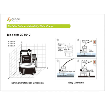 G green EXPERT Submersible Handy Utility Pump for Pool Water Removal (For Parts)
