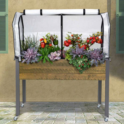 CedarCraft Self-Watering 4 Wheel Elevated Backyard Planter with Greenhouse Cover
