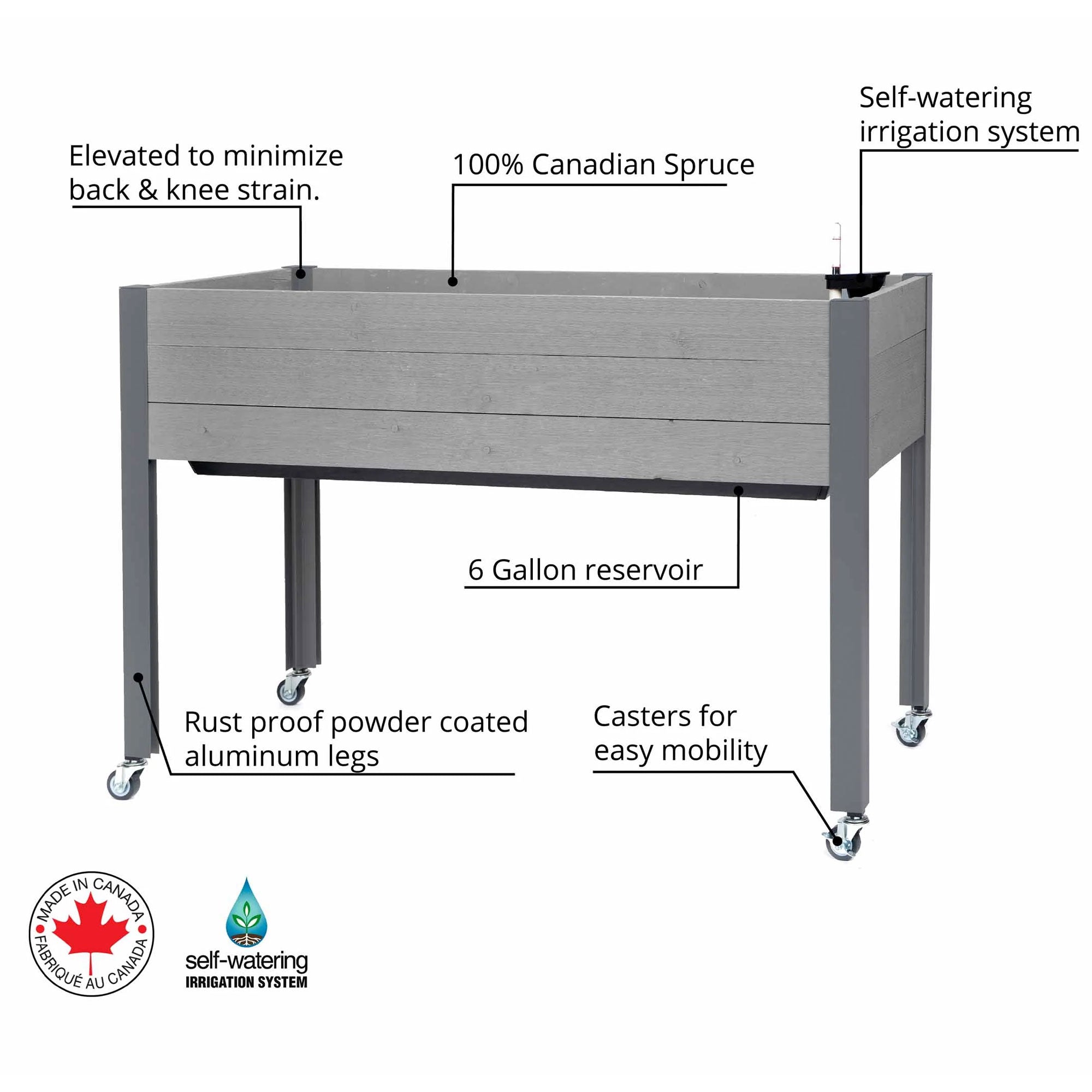 CedarCraft 21x47x32" Self Watering Elevated Planter, Gray, w/ Greenhouse Cover