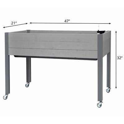CedarCraft Self-Watering Elevated Planter w/ 4 Wheels, 21" x 47"W x 32"H, Gray