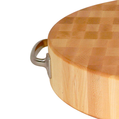 John Boos 18 x 3 Inch Round Maple Wood Cutting Board w/ Stainless Steel Handles