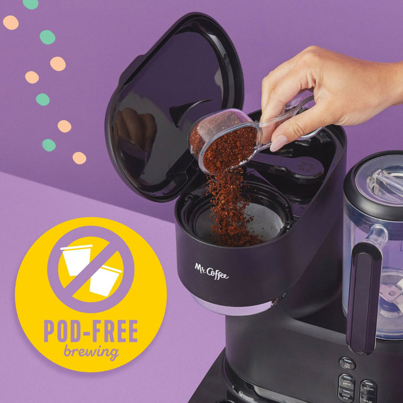 Mr. Coffee Single-Serve Iced and Hot Coffee Maker and Blender with 2 Tumblers