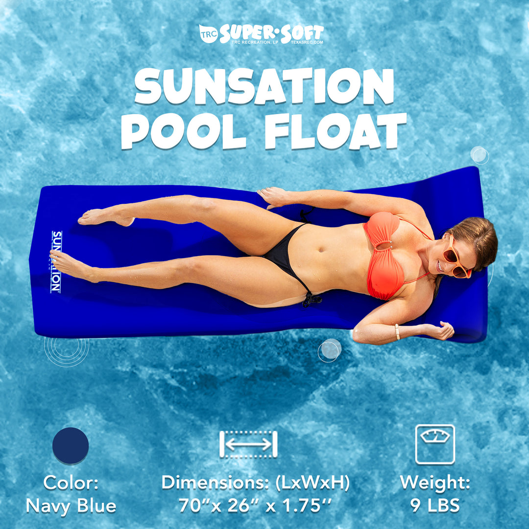 TRC Recreation Sunsation 1.75" Thick Foam Lounger Swimming Pool Float, Navy Blue