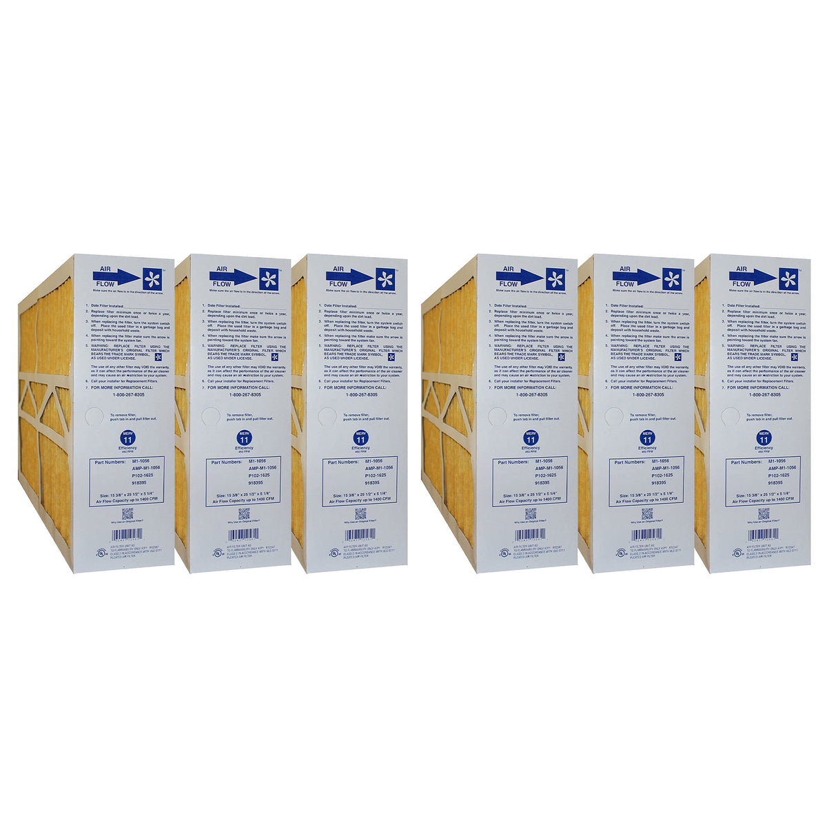 Five Seasons Replacement MERV 11 Air Filter, 25.5 x 5.25 x 15.38" (2 Sets of 3)