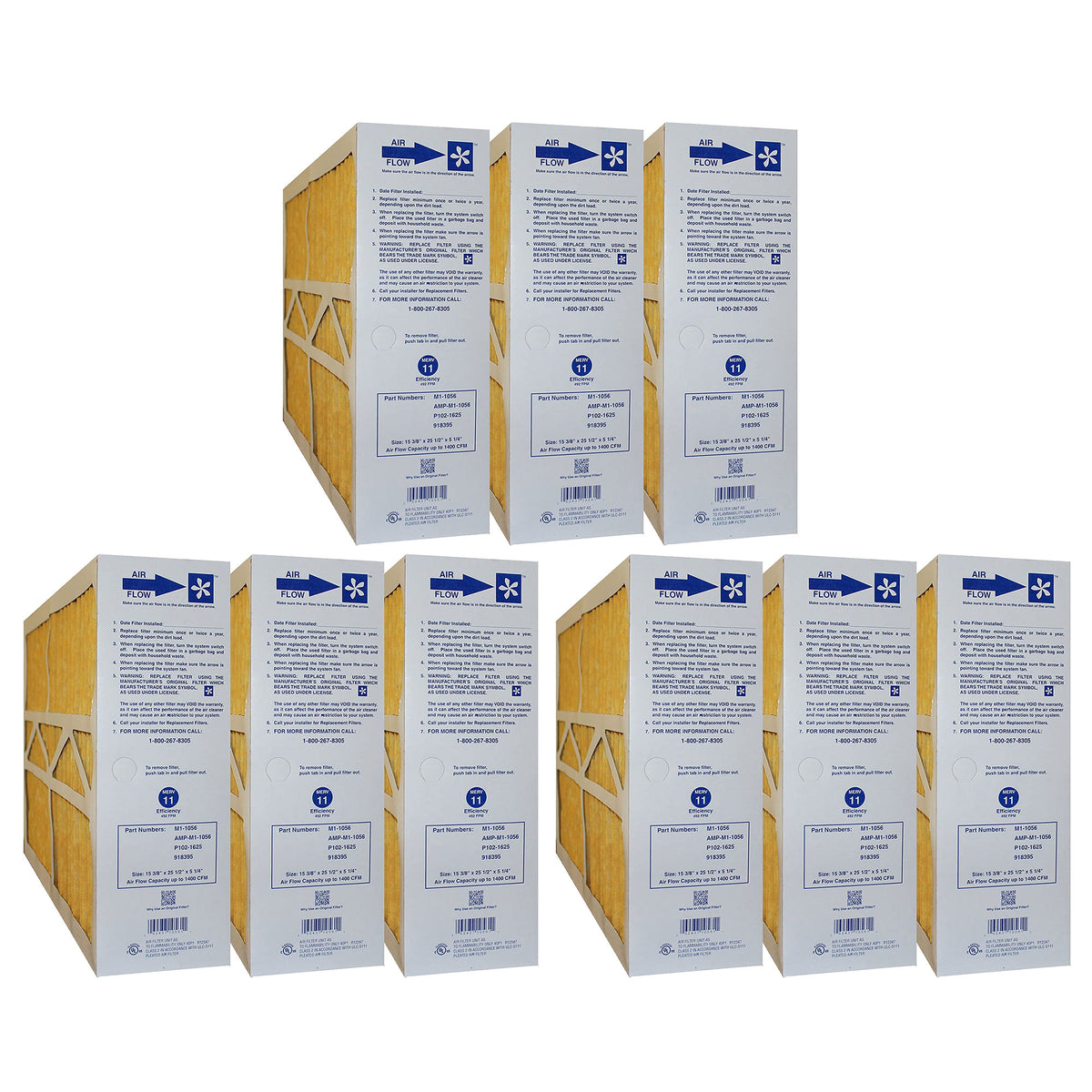Five Seasons Replacement MERV 11 Air Filter, 25.5 x 5.25 x 15.38" (3 Sets of 3)