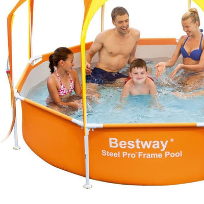 Bestway Kids Play Pool w/ UV Canopy and Swimline 4' Telescopic Pool Skimmer Net