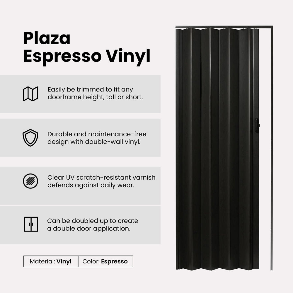 LTL Home Products 36 x 80 Inch Plaza Espresso Vinyl Accordion Door with Hardware - VMInnovations