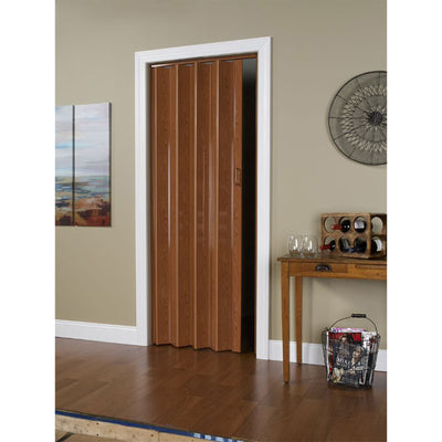 36 x 80 Inch Plaza Pecan Vinyl Accordion Door with Hardware (Open Box)