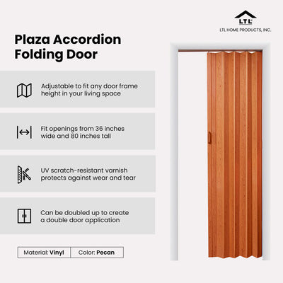 LTL Home Products 36 x 80 In Plaza Pecan Vinyl Accordion Door w/ Hardware (Used)