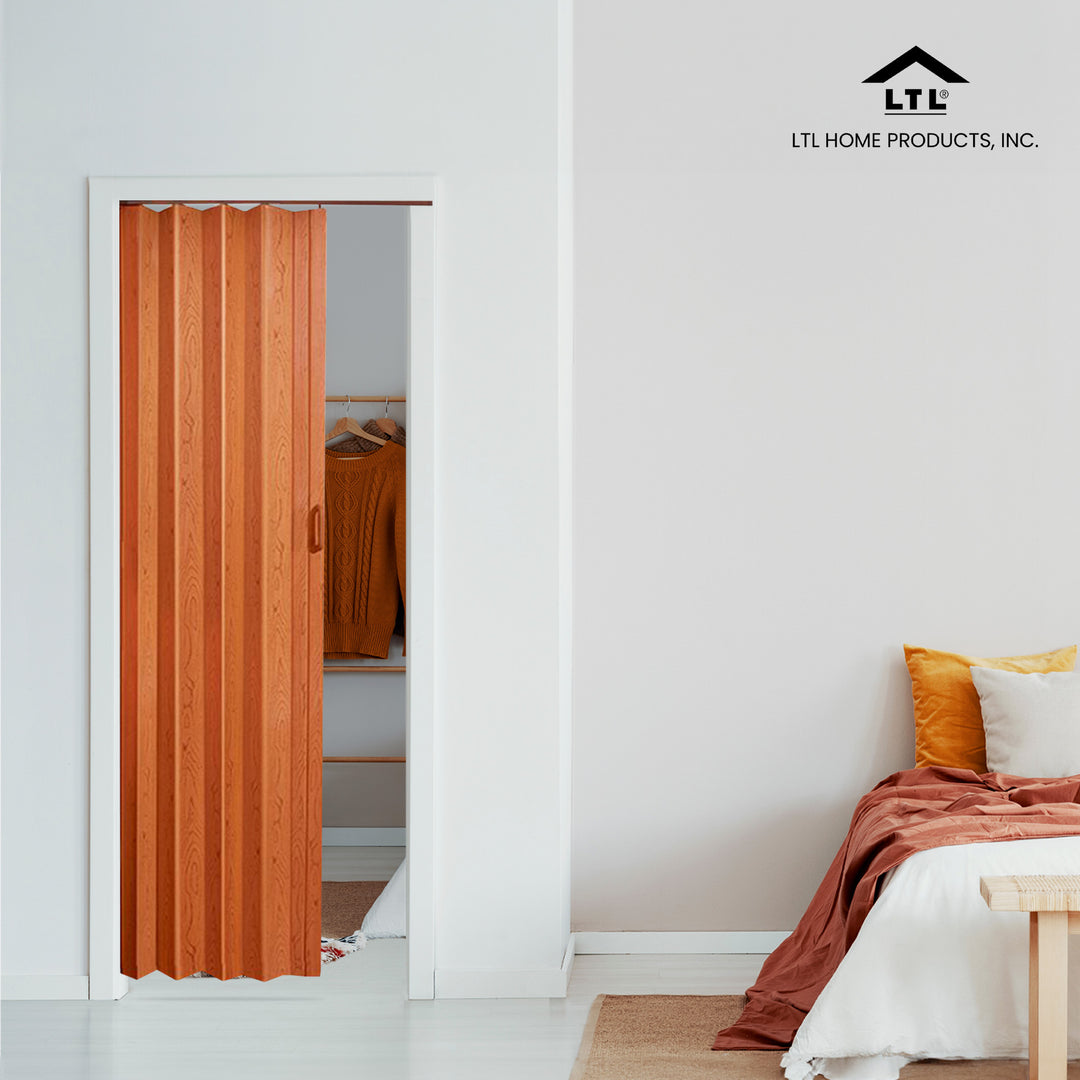 36 x 80 Inch Plaza Pecan Vinyl Accordion Door with Hardware (Open Box)