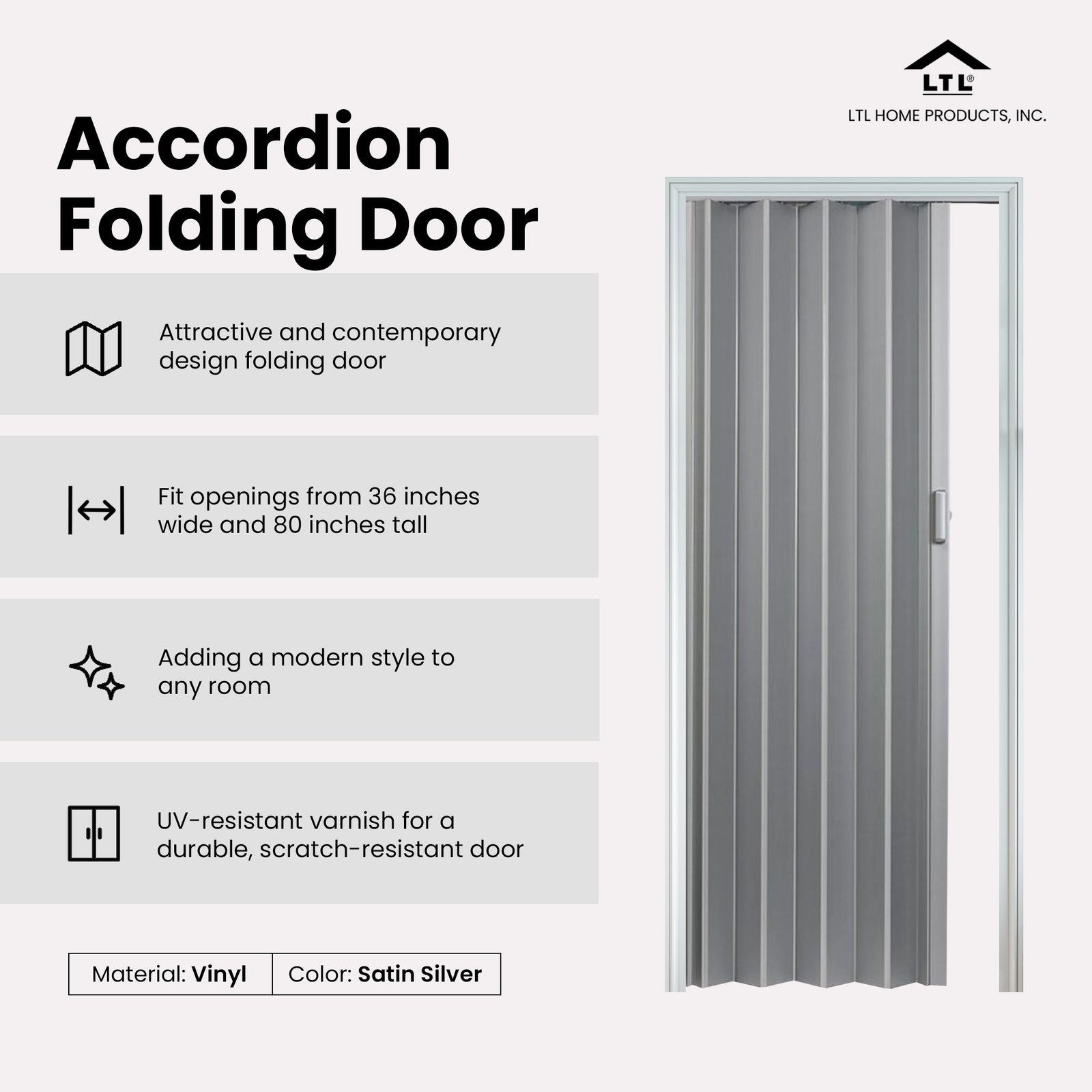 LTL Home Products Spectrum Elite Folding Door, 36x80 In, Satin Silver (Used) - VMInnovations