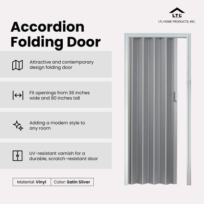LTL Home Products Spectrum Elite Accordion Folding Door, 36x80 In, Satin Silver - VMInnovations